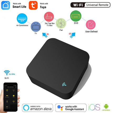 WiFi Smart Remote Controller Smart Home Infrared Universal Remote Control Blaster, one for all control AC TV DVD CD AUD Air Conditioner SAT etc., no hub required, compatible with Alexa and Google