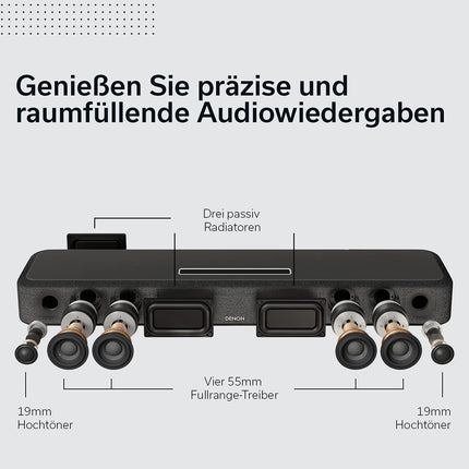 Denon Home Sound Bar 550 kompaktne kodukino soundbar koos Dolby Atmose, DTS:X, sisseehitatud Alexa, WiFi, Bluetoothi, AirPlay 2, sisseehitatud HEOSi, HDMI eARC, 4K Ultra-HD, Dolby Visioni, HDR10-ga, must
