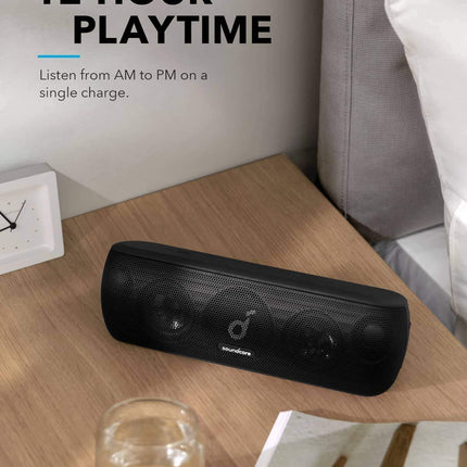 Soundcore Motion+ Bluetooth HiFi Speaker with Hi-Res 30W Audio, Intense Bass, Wireless, with App, USB-C Connectivity, Flexible EQ, 12h Battery Life, IPX7 Water Resistance (Black)