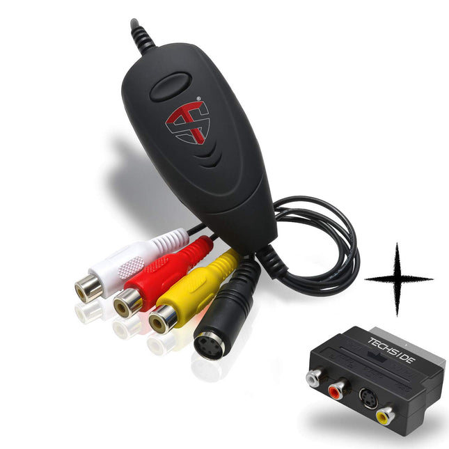 TechSide Video Grabber 2025 - Digitize VHS (USB 2.0) with Setup Wizard, incl. SCART, for VHS/Hi8 video recorders, Windows 11/10, converts cassettes to MP4