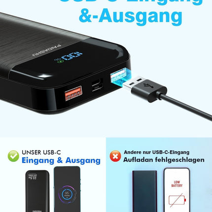 PAIDASHU Power Bank 27000mAh 22.5W väline mobiiltelefoni aku PD20W kiirlaadimisega Power Bank USB C LED-ekraaniga 3 väljundit ja 2 sisendit kaasaskantav laadija nutitelefonidele (002)