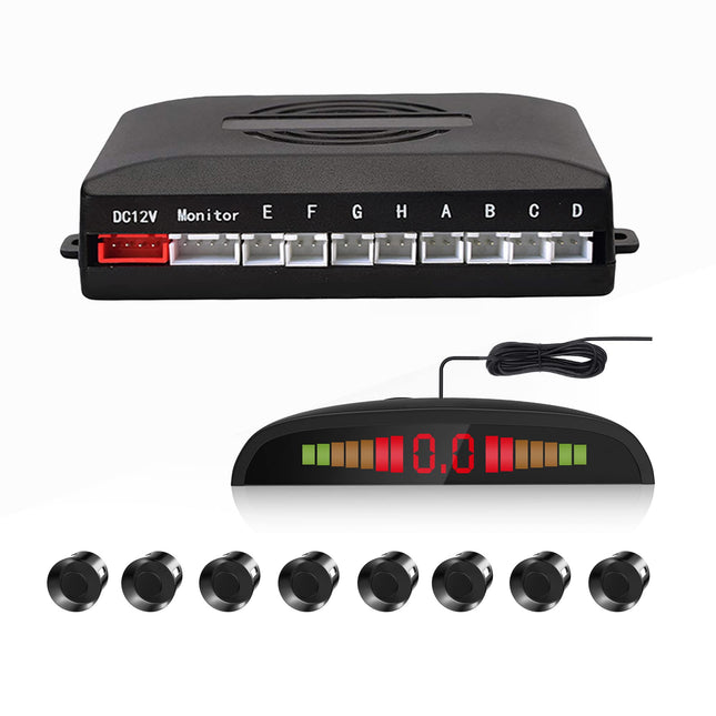 Car reversing radar system, Cocar buzzer radar parking kit LED display with distance indicator + 8 sensors + acoustic warning (black)
