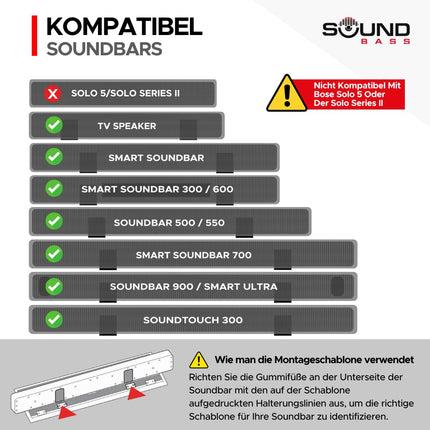 Soundbar Smart 300 500 550 600 700 900 Ultra, teleri kõlari reguleeritava seinakinnituse komplekt, valge, Bose 300/500/550/600/700/900/Ultra/Smart heliriba paigaldamiseks teleri kronsteini alla
