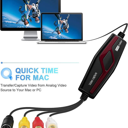 Videokaart, USB 2.0 videokaart, RCA-USB videomuundur, teisendab VHS-videokasseti, Hi8 Mini DV digitaalseks arvuti- ja telerikaamera jaoks, ühildub Mac OS X-i või Windowsiga
