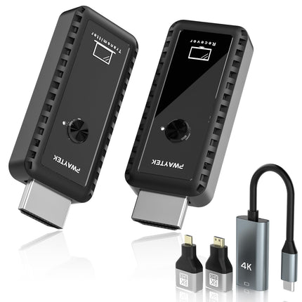 PWAYTEK Wireless HDMI Transmitter and Receiver with 4K Decoding, 1080P Output, 100FT Range, Dual-Band 2.4G/5G, for PC/Laptop/HDTV/Projector, Plug &amp; Play, No App Required