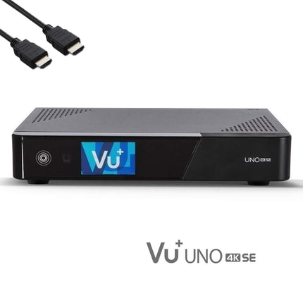 VU+ UNO 4K SE - UHD HDR 1x DVB-S2 FBC Sat Twin Tuner E2 Linux Receiver, TV Box, YouTube, Satellite Hard Drive Receiver, CI + Card Reader, Media Player, USB 3.0, incl. EasyMouse HDMI Cable