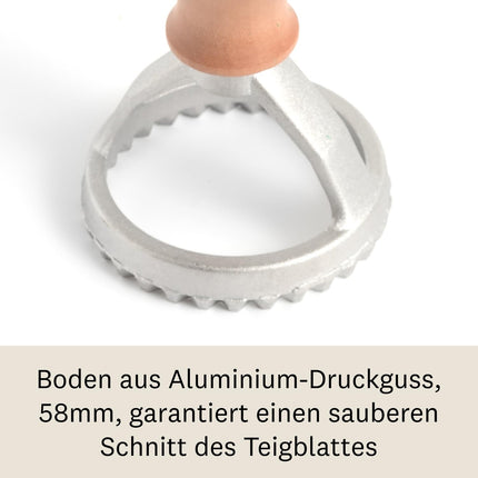 MARCATO Ravioli ja Küpsisevorm, Raviolimasin, Küpsisevormid, Täispuit ja valualumiinium, Valmistatud Itaalias, 58 mm Ümmargune Tempel