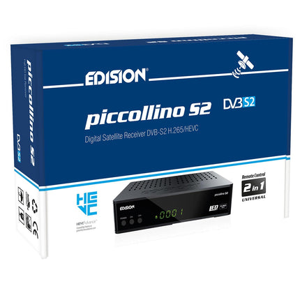 EDISION PICCOLLINO S2 Full HD satelliitvastuvõtja FTA (ühildub DVB-S2 | ARD ja ZDF SD väljalülitusvõimalusega), Unicable'i ühilduv, USB, HDMI, SCART, LAN, 2-in-1 kaugjuhtimispult, eelinstallitud saksa kanalite nimekiri