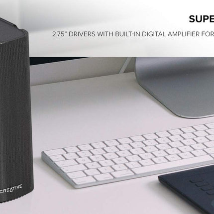 Creative T100 Compact 2.0 Hi-Fi lauakõlarid, kuni 80W tippvõimsusega Bluetooth 5.0, optiline sisend, arvutitele ja sülearvutitele