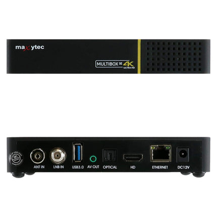Maxytec Multibox SE 4K UHD 2160p E2 Linux WiFi DVB-S2/C Combo Receiver Black (✓ WLAN ✓ HDMI 2.0 ✓ USB 2.0 &amp; USB 3.0 ✓ 100Mbit LAN ✓ S/PDIF ✓ MicroSD)