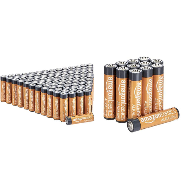 Amazon Basics AA Alkaline Batteries, High Performance, 1.5V, 100 Count (Appearance may vary) &amp; Performance AAA Alkaline Batteries, 12 Count (Design may vary from illustration)