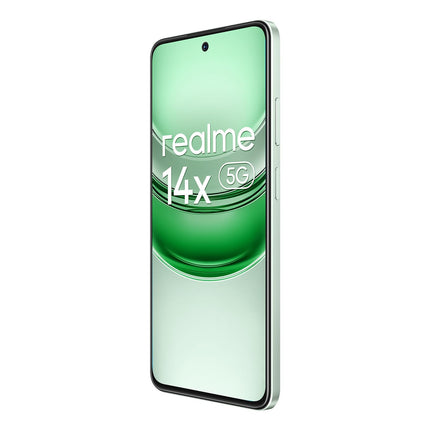 Realme 14x 5G nutitelefon 6 + 128 GB, silmadele mugav ekraan 120 Hz, terav 50 MP kaamera, kauakestev 5000 mAh aku, sõjaväeklassi löögikindlus, kaheksatuumaline, roheline (ilma adapterita)