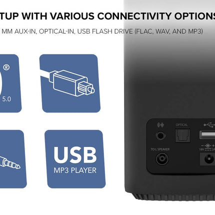 Creative T100 Compact 2.0 Hi-Fi lauakõlarid, kuni 80W tippvõimsusega Bluetooth 5.0, optiline sisend, arvutitele ja sülearvutitele