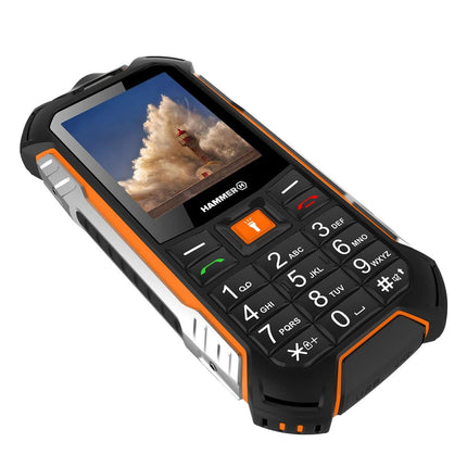 Hammer H Power LTE mobile phone without contract, 2.4-inch color display, robust, mega battery 3100 mAh, (IP68), shockproof, construction site buttons, flashlight, dual SIM, 256 MB keypad phone - black