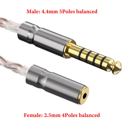 GEEKRIA Apollo 4N OCC ja Single Crystal Silver uuenduskaabel / 4,4 mm tasakaalustatud isas- ja 2,5 mm tasakaalustatud emane adapterkaabel / 4-juhtmeline teisendusaudiokaabel (5,1 tolli)