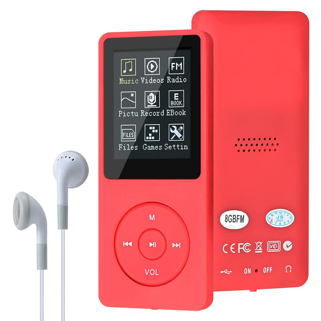 MP3-mängija, MP3/MP4 digitaalne muusikapleier, Lychee Upgrade 8 GB kaasaskantav HiFi heliga muusikapleier muusika/video/häälesalvestuse/FM-raadio/e-raamatute lugejaga, toetab kuni 64 GB (punane)