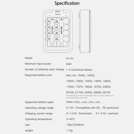 ISDT C4 Air Fast akulaadija, universaalne majapidamisakulaadija Bluetoothi ​​rakenduse ühenduse funktsiooniga, USB C tsüklilise laadimise ja tühjenemise laadija AAA/AA/18650/26700 akude jms jaoks.