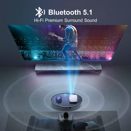 Projektor【6D automaatne trapetsikorrektsioon】 25000 luumenit WiFi Bluetooth Full HD 1080P projektor 4K toega, 50% suum 300 '' LED kodukino videoprojektor, Fire Sticki/PS5/sülearvuti/mobiiltelefoni projektor
