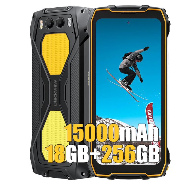 Blackview BV7300 lepinguta õuetelefon 2025, 18GB+256GB õuenutitelefon Android 14, 2 * 800LM matkalamp, 50MP+32MP, 6.67", 15000mAh, IP68 veekindel ehitusplatsi telefon, 4G LTE, NFC, GPS, oranž