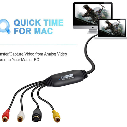 Amtake VHS USB 2.0 videograbber, VHS digiteerimisseadme muundur, heli- ja videokaart, vana VHS Mini DV Hi8 DVD videomaki digitaalmuundur Macile, Windows 2000, XP, WIN7/8/10/11, Vistale
