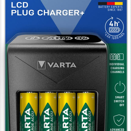 VARTA akulaadija, sh 4x AA 2100mAh, akulaadija laetavatele AA/AAA/9V ja USB-seadmetele, LCD-pistikuga laadija+, ühe pesaga laadimine, must