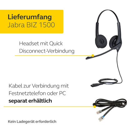 Jabra Biz 1500 kiirühendusega kõrvapealsed stereopeakomplektid - juhtmega kõrvaklapid mürasummutava mikrofoni ja helitugevuse kaitsega lauatelefonidele, must