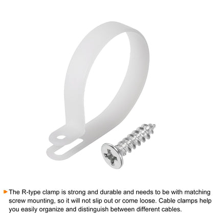 QUARKZMAN R-Type Cable Clip Wire Clamp, 50mm 1.97 inch Nylon Screw Mount Cable Tie Clips with Screws White for Cable Management Pack of 100