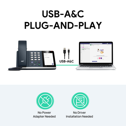 Yealink MP45 USB Teams telefon, juhtmega lauatelefon tööks, sertifitseeritud Microsoft Teamsi ja Skype'i ärisüsteemi poolt, arvutiga USB-A/C kaudu töötav