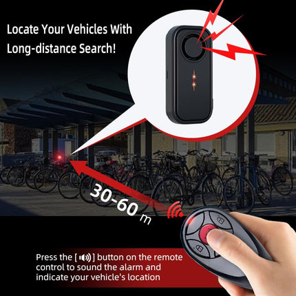 Vehicle detectable, 113dB bicycle alarm wireless vibration motion sensor waterproof bicycle motorcycle alarm with remote control