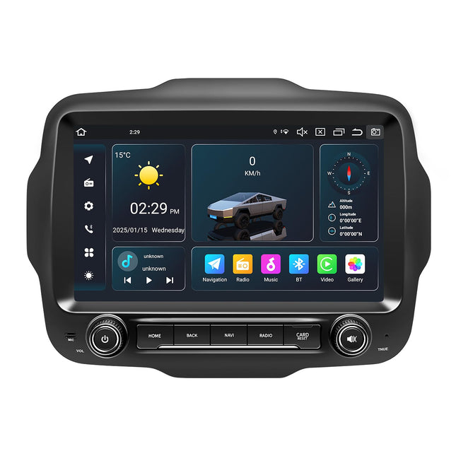 Autoraadio stereo Jeep Renegade'ile 2015 2016 2017 2018 2019 2020, Android 14, GPS, navigatsioon, 9" HD IPS QLED 720 * 1280P puuteekraan, sisseehitatud automaatne esitamine, Carplay, 4G LTE, Bluetooth 5.0 DSP SWC (4+64GB)