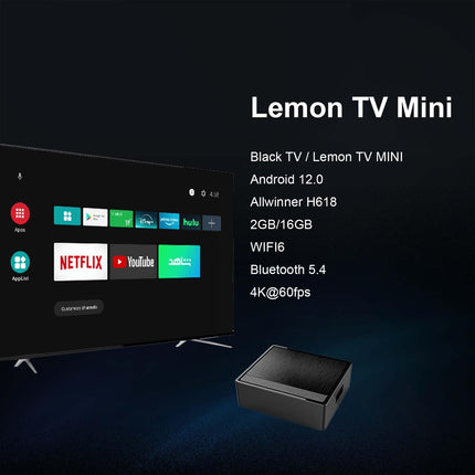 BOXPUT-Lemon TV mini-telekast, Android 12.0 telekast Androidiga, H618 Android-telekast, kahe WiFi-ga telekast Androidile, nutitelekast, 2025. aasta telekast 4k, 2 GB RAM 16 GB ROM, BT hääljuhtimispuldiga