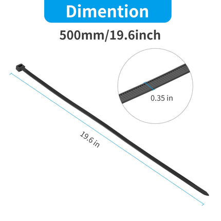 XINGO 100 pieces cable ties black, 500 mm x 9 mm wide cable ties, tensile strength 80KG, UV-resistant cable ties long set, large cable ties for cable management