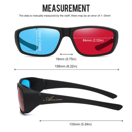 AoHeng punased sinised/tsüaansinised 3D anaglüüfiprillid 3D-filmide ja koomiksite jaoks, suur raam, selged, heledamad (2 tk)