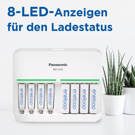 eneloop nutikas laadija, 1-8 AA/AAA NI-MH akule, 5 tundi laadimisaega, 9 ohutusfunktsiooni