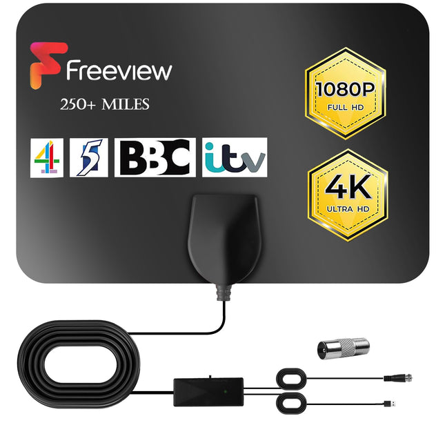 AXFEE HDTV antenn, siseantenn Freeview TV jaoks, digitaaltelevisiooni antenn signaalivõimendiga, antenni signaalivõimendi kõigile tavapärastele ja HD-teleritele, toetab 4K 1080P HD VHF UHF-i, 10 jala pikkune kaabel