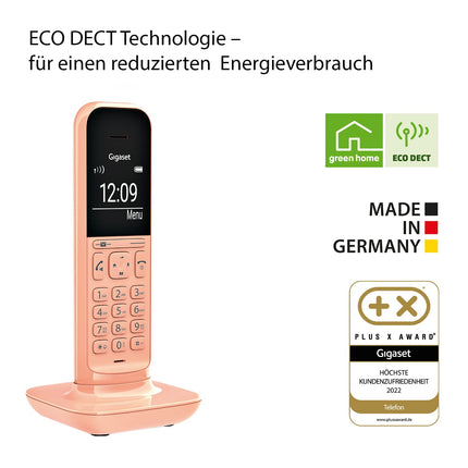 Gigaset CL390A - Cordless design DECT phone with answering machine and hands-free function - acoustic profiles - large graphic display and large display in dial mode &amp; phone menu, cantaloupe