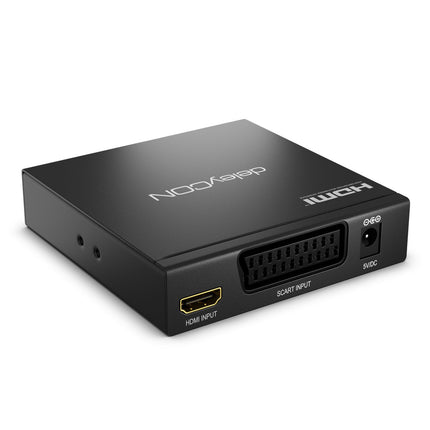 deleyCON SCART to HDMI Converter with Audio Extractor SCART + HDMI Input to HDMI Output Coaxial + 3.5mm Audio Output SCART to HDMI