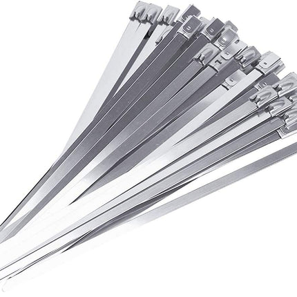Mosie Stainless Steel Cable Ties, 50 Pack, 4.6 x 300 mm, SS304 Stainless Steel Cable Ties, Metal Cable Ties, Exhaust Wrap, Coated Locking, Cable Ties, 316 Marine Grade Metal Tie Wraps