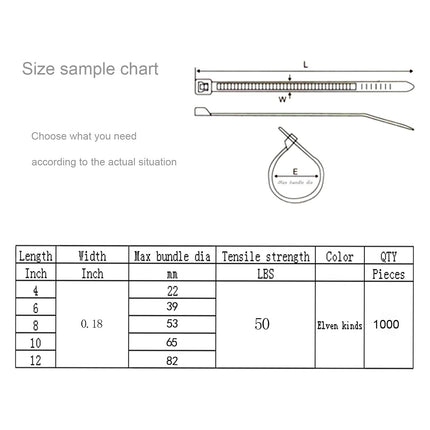 XINGO 1000 tk mustad kaablisidemed, 200 mm x 4,8 mm, 22,7 kg tõmbetugevusega, UV-kindlad, iselukustuvad kaablisidemed sise- ja välistingimustes kasutamiseks