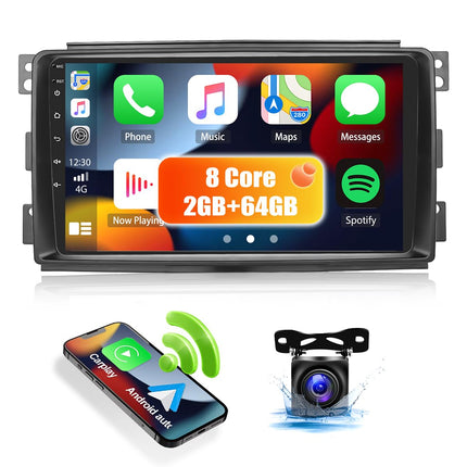 8-tuumaline CAMECHO Android 13 autoraadio, topelt-DIN, navigatsiooniga, Mercedes-Benz Smart Fortwo 2005-2010, 2G+64G, 9-tolline ekraan, Carplay, juhtmevaba Android Auto, DSP RDS, Bluetooth, Mirror Link, tahavaatekaamera