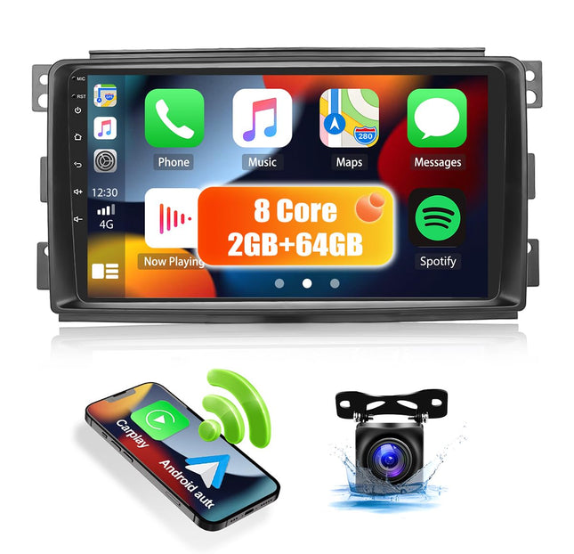 8-tuumaline CAMECHO Android 13 autoraadio, topelt-DIN, navigatsiooniga, Mercedes-Benz Smart Fortwo 2005-2010, 2G+64G, 9-tolline ekraan, Carplay, juhtmevaba Android Auto, DSP RDS, Bluetooth, Mirror Link, tahavaatekaamera
