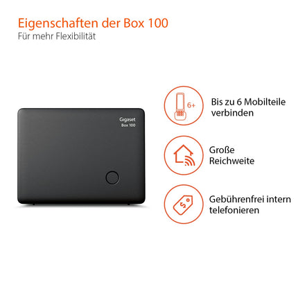 Gigaset Box 100 - DECT base station for your own communication system, supports up to 6 handsets - for analog telephone connection, black [German version]