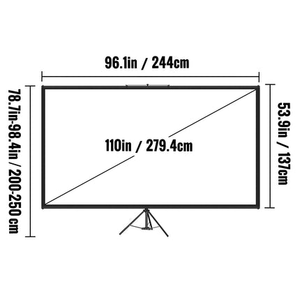 VEVOR 16:9 Projector Screen Tripod 4K HD Roll-up Screen 160 Degree Viewing Angle Projection Screen 244x137cm Presentation Wall 279.4cm Diagonal Tripod Screen for Home Theater Meeting Room Weddings