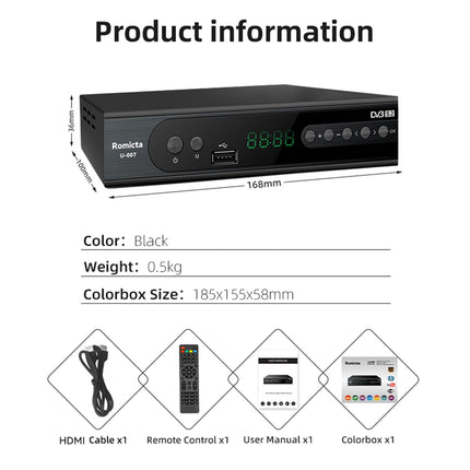 Romicta HD Receiver for Satellites, Sat Receiver with HDMI, DVB-S/S2, PVR, EPG, SCART, USB Media Player, HDTV, YouTube, Weather, Black - HDTV Satellite Receiver