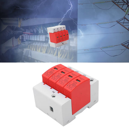 PV Surge Protector AC 385V 30-60KA 4P DIN Rail Lightning Protection Voltage Protection Arrester Protection T2 Surge Arrester for Photovoltaic Solar and Power Supply