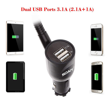 SOAIY 3-ühes universaalne autokinnitus laadijaga, kahe USB-pordiga sigaretisüütaja toiteallikaga, laadimisfunktsioon koos LED-auto aku indikaatoriga, 3.1A, 12/24V, ühildub nutitelefonide, iPhone'i, Samsungiga