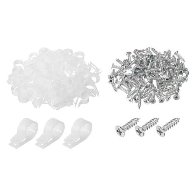 QUARKZMAN R-Type Cable Clip Wire Clamp, 19mm 0.75 inch Nylon Screw Fastening Cable Tie Clips with Screws White for Cable Management Pack of 200