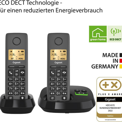 Gigaset PURE 120A Duo - 2 juhtmeta telefoni automaatvastajaga - ECO DECT - Ära sega - valgustatud ekraan - kuuldeaparaatidega ühilduv, antratsiitmust [Ühildub Saksamaal, Itaalias, Prantsusmaal, Hollandis, Belgias, Šveitsis, Austraalias]