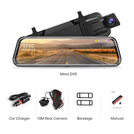 Jansite Mirror Dashcam with Rear View Camera 10'' Touch Screen FHD 1080P Car Camera Rear View Camera Mirror with 10 Meter Cable, Dashcam Mirror with 170° Wide Angle Night Vision Wide Angle G-Sensor