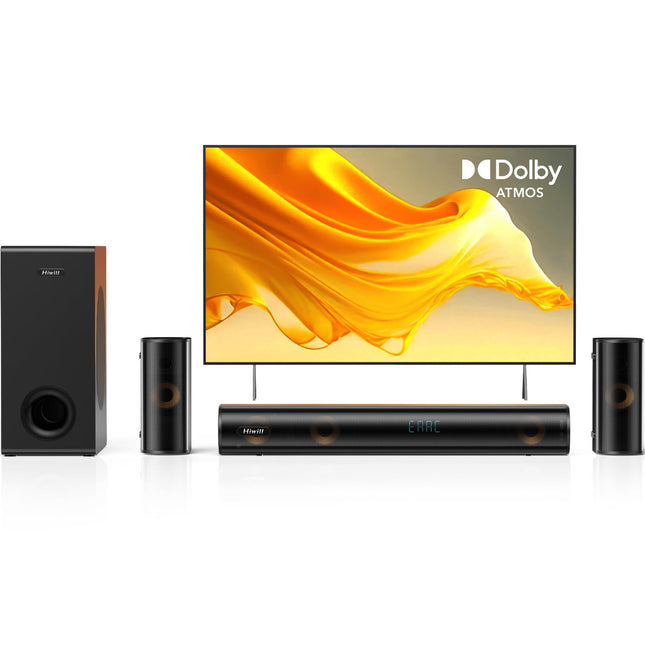 Hiwill 5.1-kanaliline teleri heliriba, Dolby Atmos ruumilise heli süsteem, 2 juhtmega ruumilise heli kõlarit, 5,25-tolline subwooferiga teleri heliriba, selge hääl, 380 W tippvõimsus, HiElite A51